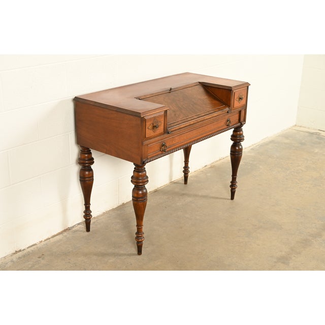 Baker Furniture Company Grand Rapids Chair Co. Antique Victorian Carved Walnut Slant Front Writing Desk, Circa 1930s For Sale - Image 4 of 15