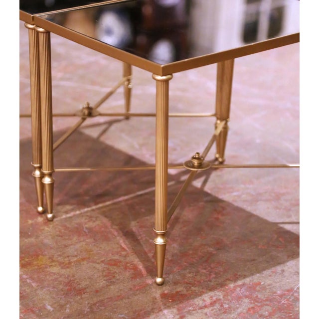 Metal Mid-Century French Maison Baguès Style Black Glass Tops Brass Side Tables For Sale - Image 7 of 8