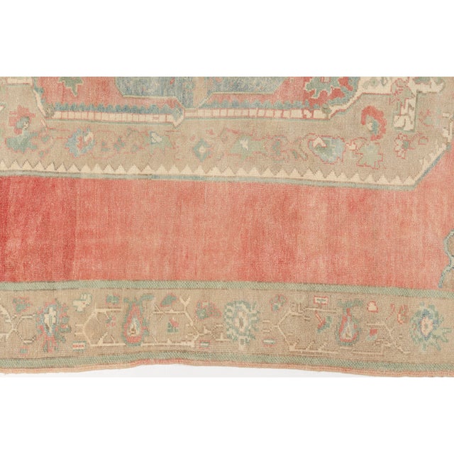 Vintage Turkish Oushak Rug With Pastel Coral Field and Muted Medallion For Sale - Image 9 of 9