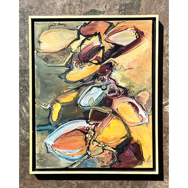 This captivating original abstract oil painting is a masterful display of late mid-century expressionism, bringing a...