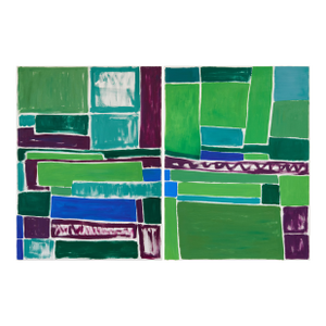 "Squares / Green Purple" Large Abstract Painting by Simon Findlay - Set of 2