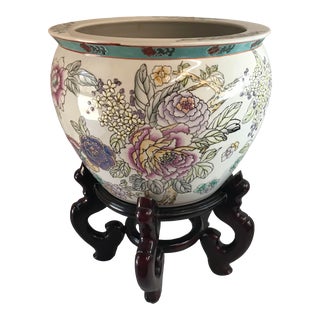 Vintage Ceramic Chinese Cache Pot Koi Fish Bowl Planter Jardiniere For Sale