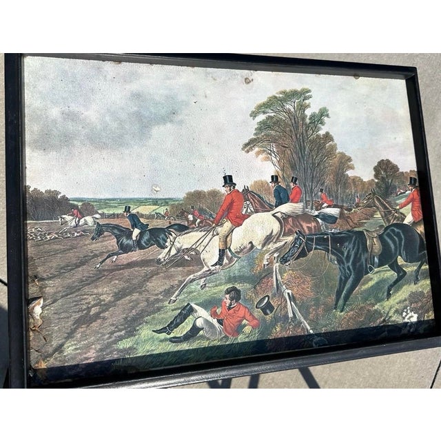Vintage Mid 20th Century English Hunting Scene Folding Snack Trays With Stand- Set of 4 For Sale - Image 10 of 12
