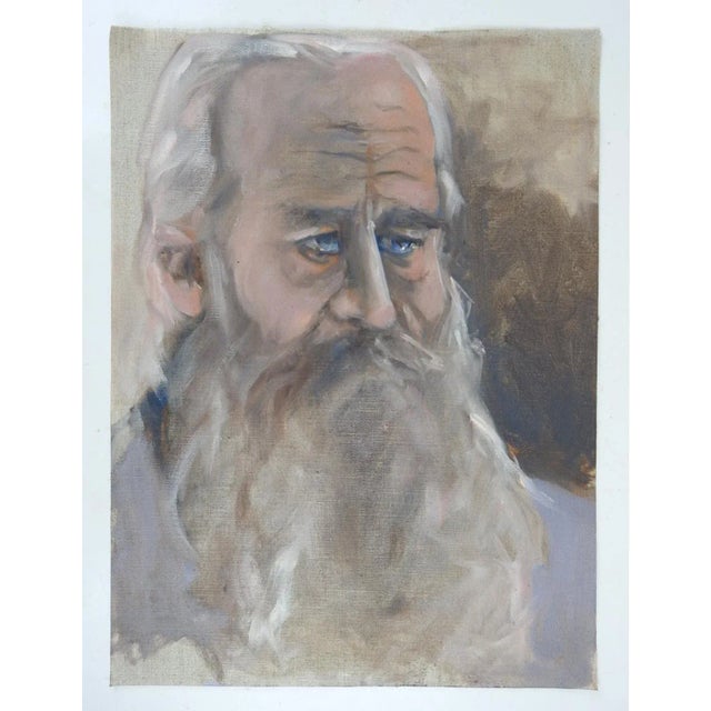 Vintage late 20th century oil on canvas portrait painting of gray bearded and blue eyed man by Ralph Quintana (20th - 21st...