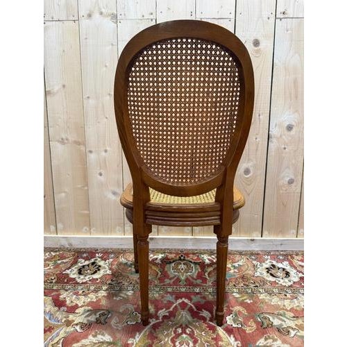 Brown Louis XVI Style Wickerwork Medallion Chairs, Set of 6 For Sale - Image 8 of 10