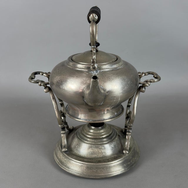 Vintage Tilting Teapot Samovar Food Warmer in Silver Metal For Sale - Image 11 of 11