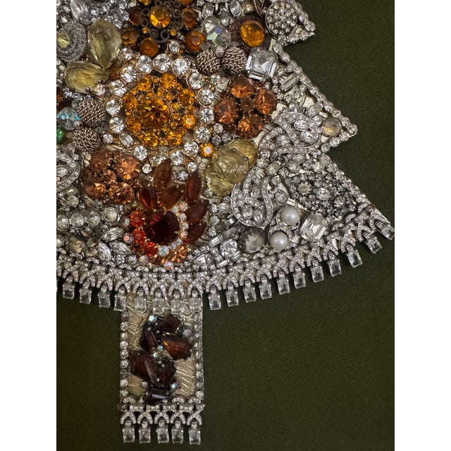 Green 1970s Costume Jewelry Christmas Tree Collage Framed Wall Art For Sale - Image 8 of 12