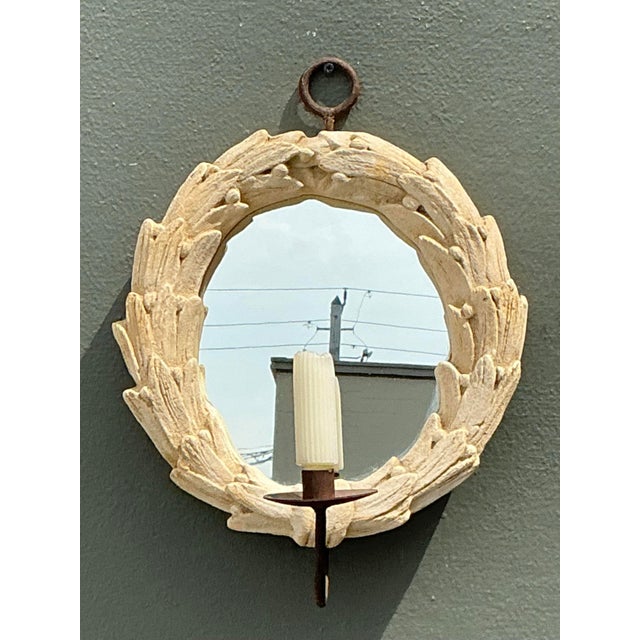 Vintage Laurel Leaf Wall Mirror With Candle Holder For Sale - Image 10 of 12
