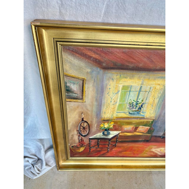 Early 20th Century Early 20th Century Interior Painting Oil on Canvas For Sale - Image 5 of 12