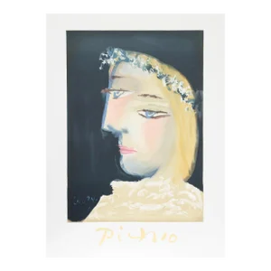 1980s "Femme a la Robe, Blanche Couronee de Fleurs" Lithograph After Pablo Picasso