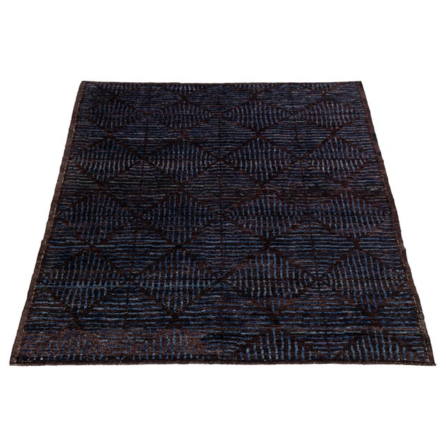 Contemporary Modern Moroccan Style Geometric Wool Area Rug in Deep Espresso For Sale - Image 4 of 12