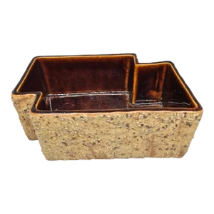 Vintage Mid Century Lava Glaze Yamasan Toyo Ikebana Pottery Planter Bowl Japan 1960s