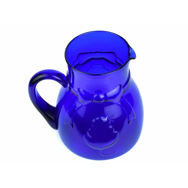 Mid 20th Century Mid 20th Century Cobalt Blue Glass Sitting Cat Design Italian Pitcher For Sale - Image 5 of 7