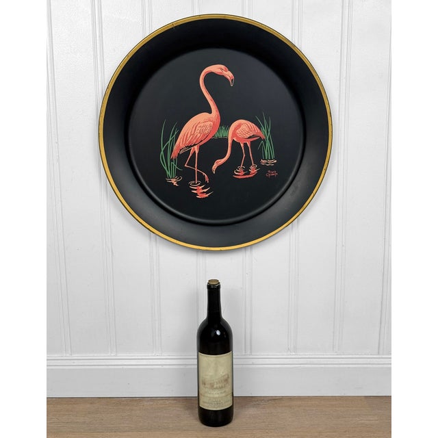Mid-Century Modern Mid-Century Florida Regency Flamingo Metal Round Serving Tray Wall Art - 19" For Sale - Image 3 of 9