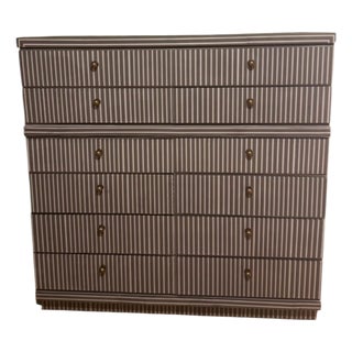 Taupe & Cream Striped 10-Drawer Chest With Brass-Tone Knobs For Sale