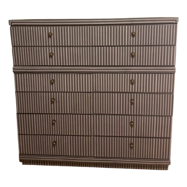 Taupe & Cream Striped 10-Drawer Chest With Brass-Tone Knobs For Sale