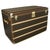 This stunning contemporary Louis Vuitton travel trunk is adorned with beautiful monogrammed canvas, honey-gold lozine...