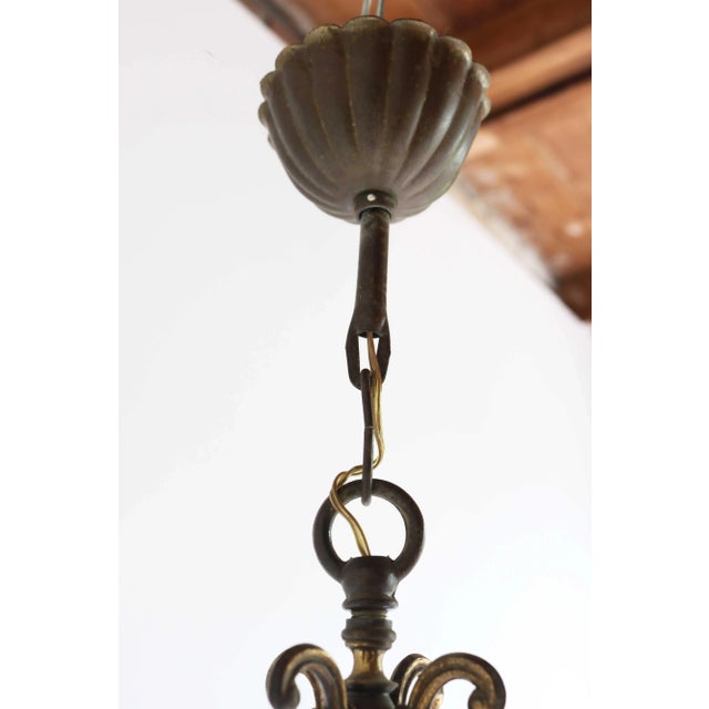 Vintage Brass and Textured Glass Pendant Lantern, France, 1950s For Sale - Image 6 of 13