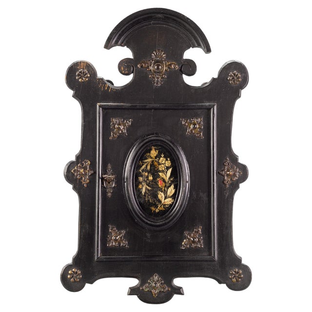Small Louis Philippe Black Wooden Wall Hanging Key Cabinet, 1890s For Sale
