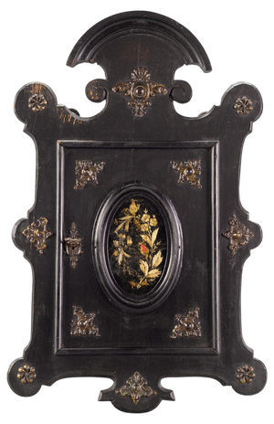 Small Louis Philippe Black Wooden Wall Hanging Key Cabinet, 1890s