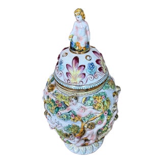 Capodimonte Urn Decorated With Cherubs For Sale