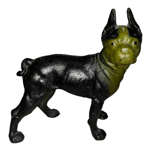 Art Deco Cast Iron French Bull Dog Boston Terrier Doorstop Statue