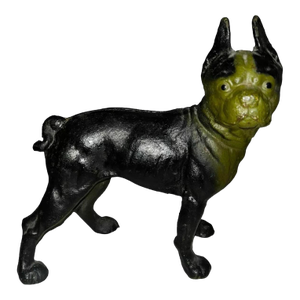 Art Deco Cast Iron French Bull Dog Boston Terrier Doorstop Statue 1930s