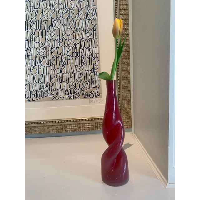 Mid 20th Century Thick Twisted Red Art Glass Bud Vase For Sale - Image 5 of 13