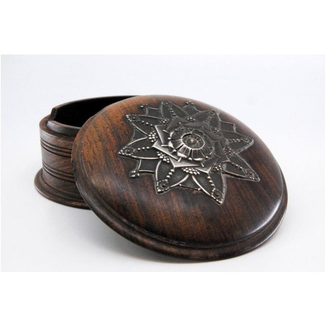 Wooden Jewelry Box with Silver Application on the Flower-Shaped Lid For Sale - Image 5 of 11