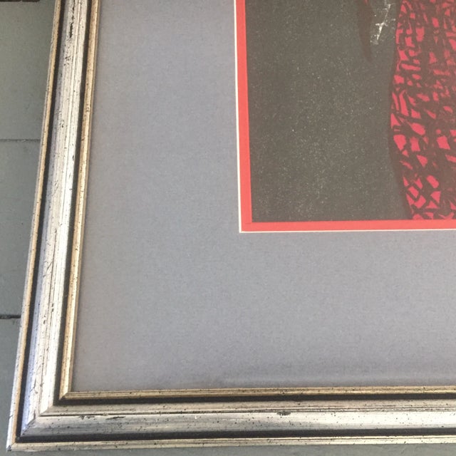 Abstract Vintage Original Man in Red & Grey Lithograph Print For Sale - Image 3 of 5