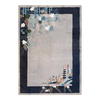 1920s Gray Floral Modern Antique Chinese Art Deco Rug 6' 2" X 8' 9" Handknotted Wool Carpet For Sale