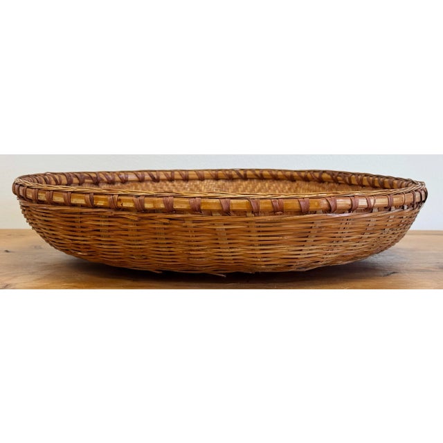 Vintage Large Round Woven Wicker Basket For Sale - Image 10 of 10