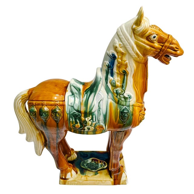 Ceramic Late 20th Century Large Chinese Tang Dynasty Sancai Glazed Pottery Horse Statue For Sale - Image 7 of 11