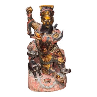 Chinese Polychrome Wooden Wooden Sculpture of the Qing Dynasty, 18th Century. For Sale