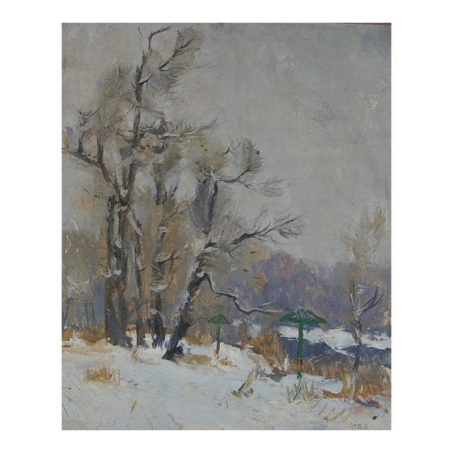 Winter Impressionism Oil Painting, Ukrainian Artist Skubak, 1988 50-61 For Sale