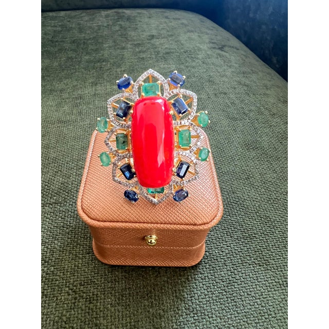 Late 20th Century Bochic "Orient" Vintage Diamond, Emeralds, Sapphire & Opal Ring Set 18K Gold & silver For Sale - Image 5 of 18