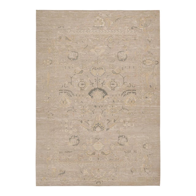 2010s Rug & Kilim’s Oushak Style Rug in Beige, Gray & Gold Geometric Patterns For Sale