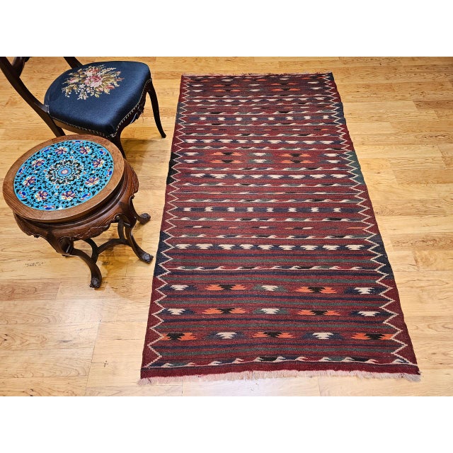 Vintage Moroccan Kilim Rug, Handwoven Wool & Cotton, Stripe Pattern, Red & Brown, 4x7 For Sale - Image 10 of 10