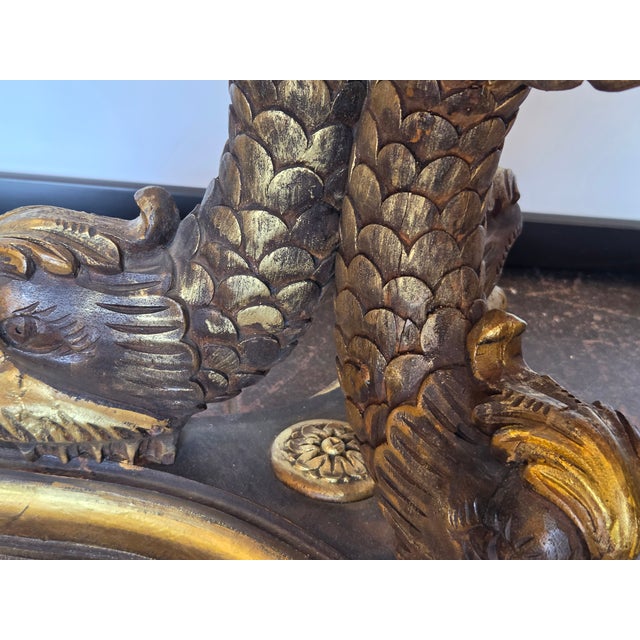 Dolphin Koi Fish Italian Carved Wood Base Faux Carrera Marble Glass Top For Sale - Image 4 of 6