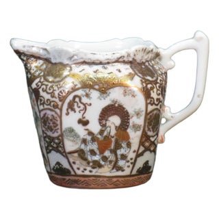 Mid 19th Century Japanese Satsuma Mystic Man Lohan Dragon Porcelain Creamer Hand Painted Figurine For Sale