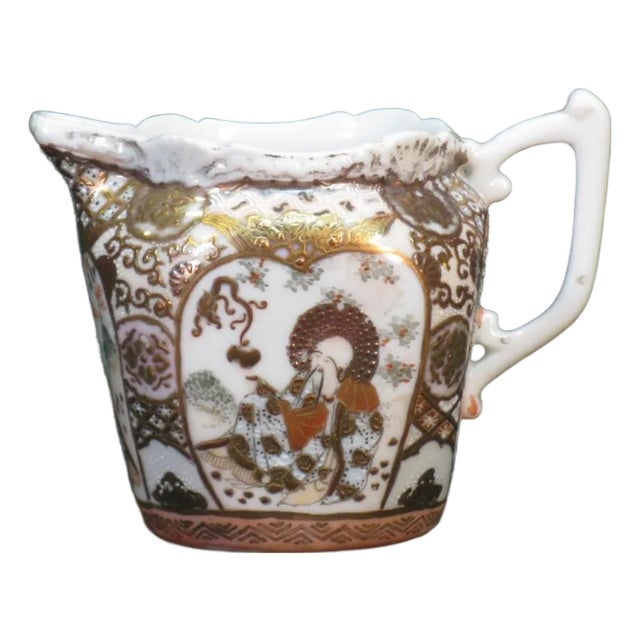 Mid 19th Century Japanese Satsuma Mystic Man Lohan Dragon Porcelain Creamer Hand Painted Figurine For Sale