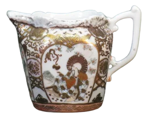 Mid 19th Century Japanese Satsuma Mystic Man Lohan Dragon Porcelain Creamer Hand Painted Figurine