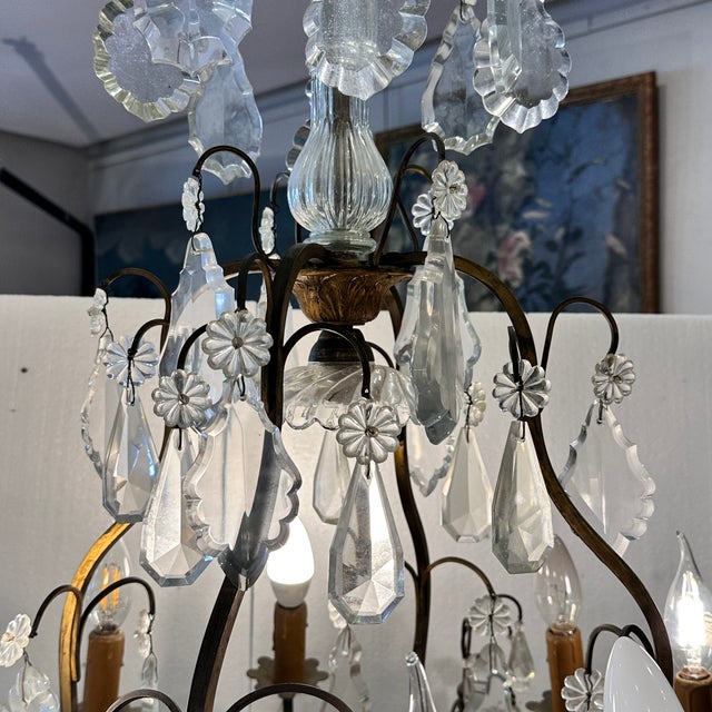 Metal Louis XV Napoleon III Chandelier with Cut Rock Crystal, France, 1880 For Sale - Image 7 of 18