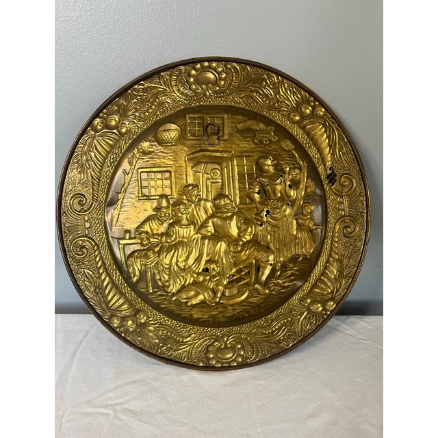 Vintage English Embossed Brass Plate - Colonial Family Scene For Sale In Greensboro - Image 6 of 10