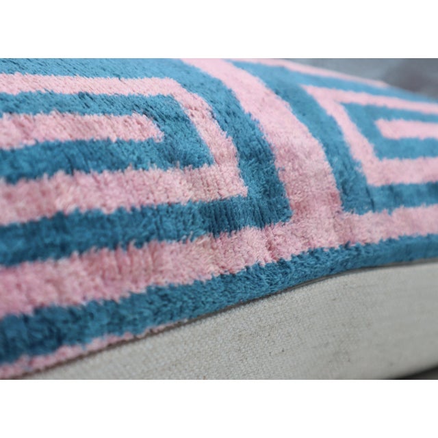 Textile Contemporary Turquoise Pink Handmade Velvet Throw Pillow & Down Insert For Sale - Image 7 of 8