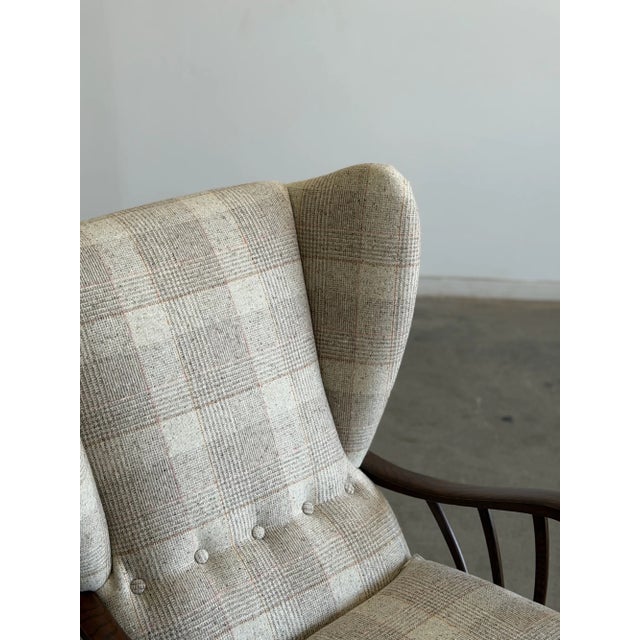 1970s Swedish Highback Lounge Chair in Plaid For Sale - Image 12 of 17