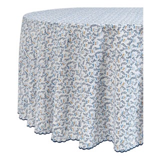 Sharland England Round Little Flower Tablecloth in Blue For Sale