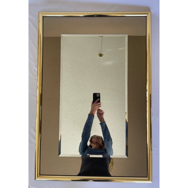 1970s Smoke Glass Rectangular Mirror With Brass Frame For Sale - Image 10 of 10