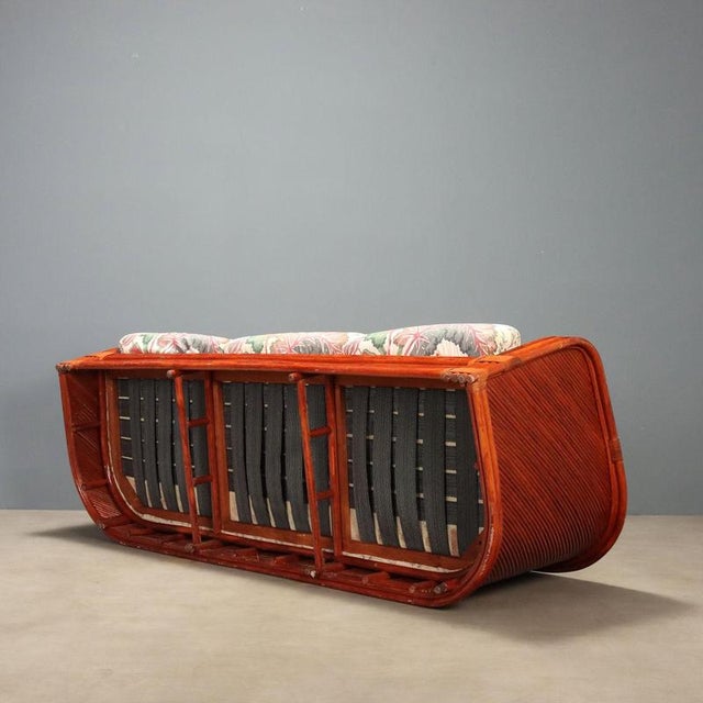 Rattan and Red Lacquered Bamboo Sofa, 1980s For Sale - Image 12 of 13