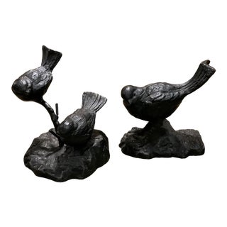 Brass Black Bird Bookends - a Pair For Sale